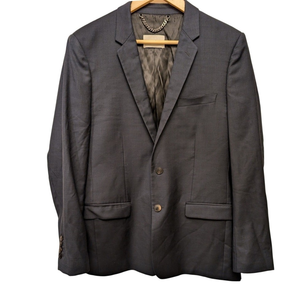 Sandro Paris 100% Wool Single-Breasted Blazer Navy Notch Lined Career Workwear